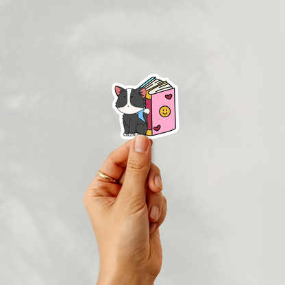 Vinyl Sticker – Cozy Reader Cat & Book