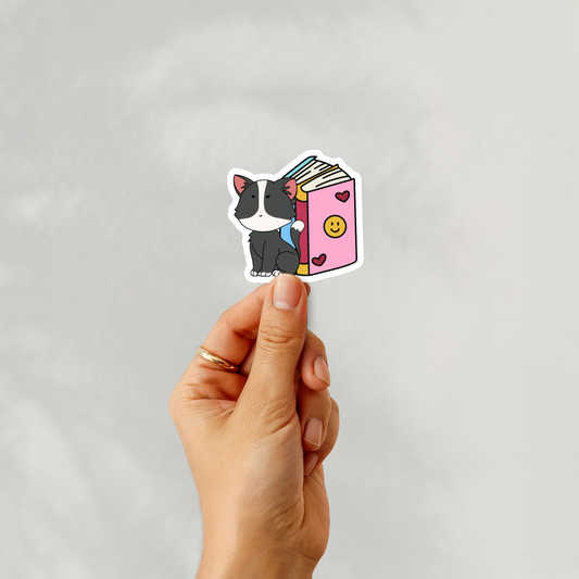 Vinyl Sticker – Cozy Reader Cat & Book